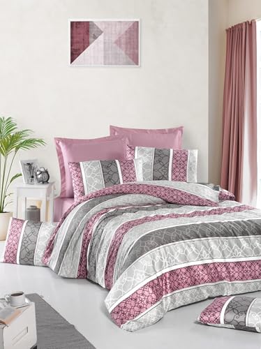 Nuit Des Rêves Elegant Satin Quilt Cover Set (135x200 cm), 100% Cotton, Dusty Rose & Grey | 210 Thread Count, Machine Washable, Envelope & Button Closure | Luxurious Comfort von Nuit Des Rêves