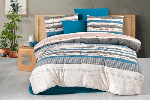 Nuit Des Rêves Elegant Single Quilt Cover Set (135 x 200 cm), 50% Cotton/50% Polyester, Blue/Cream/Grey | Envelope & Button Closure | 127 Thread Count, Machine Washable, Twin von Nuit Des Rêves