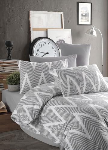 Nuit Des Rêves Elegant Single Quilt Cover Set (135 x 200 cm), Grey & White, 65% Cotton/35% Polyester | Machine Washable, 120 Thread Count, Button & Envelope Closure, Twin von Nuit Des Rêves
