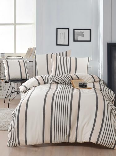 Nuit Des Rêves Elegant XL Quilt Cover Set (155 x 200 cm), Beige & Black, 70% Cotton/30% Polyester | Machine Washable, 120 Thread Count, Button & Envelope Closure von Nuit Des Rêves