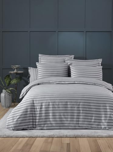 Nuit Des Rêves Light Grey Double Quilt Cover Set (200 x 200 cm), 70% Cotton/30% Polyester, 2 Pillowcases (80 x 80 cm), Machine Washable, Elegant Button Closure von Nuit Des Rêves