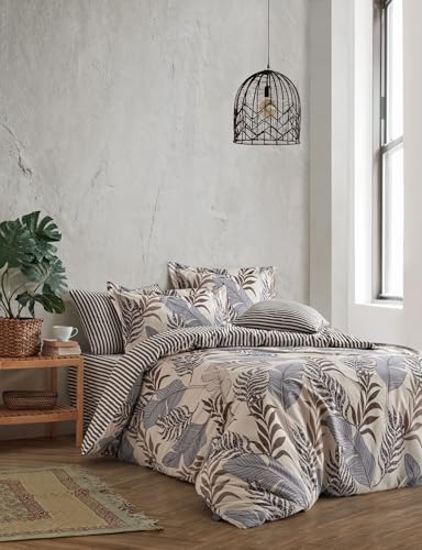 Nuit Des Rêves Luxurious Ranforce Double Quilt Cover Set (200x200 cm), 100% Cotton, Gold/Brown/Blue, Includes 2 Pillowcases (80x80 cm) | Elegant Pigment Printing for Stylish Bedrooms von Nuit Des Rêves