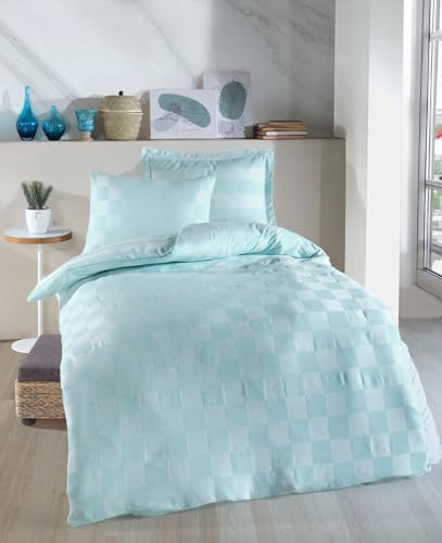 Nuit Des Rêves Mint XL Quilt Cover Set (155 x 200 cm), 70% Cotton/30% Polyester, Includes 1 Pillowcase (80 x 80 cm), Machine Washable, Elegant Button Closure von Nuit Des Rêves