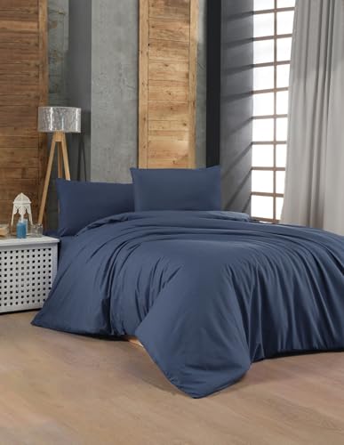 Nuit Des Rêves Premium Ranforce Double Quilt Cover Set, Dark Blue, 200 x 200 cm | 100% Cotton, 155 Thread Count, Includes 2 Pillowcases | Machine Washable, Elegant Design von Nuit Des Rêves
