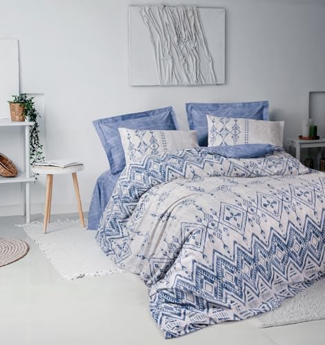 Nuit Des Rêves Premium Ranforce Double Quilt Cover Set (200x200 cm), 100% Cotton, Blue, Includes 2 Pillowcases (80x80 cm) | Machine Washable, Button Closure | Elegant & Cozy Bedding von Nuit Des Rêves