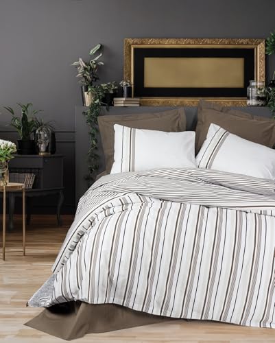 Nuit Des Rêves Premium Ranforce Double Quilt Cover Set (200x200 cm), 100% Cotton, Brown | 2 Pillowcases (80x80 cm) | Reactive Print, Machine Washable, Elegant Design von Nuit Des Rêves