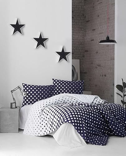 Nuit Des Rêves Premium Ranforce Double Quilt Cover Set (200x200 cm), Dark Blue & White | 100% Cotton, 140 Thread Count, Machine Washable, Envelope & Button Closure | Stylish & Comfortable Bedding von Nuit Des Rêves