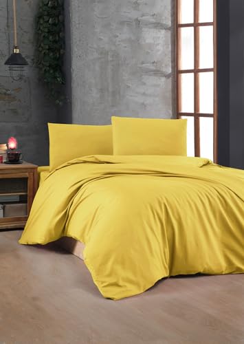 Nuit Des Rêves Premium Ranforce Double Quilt Cover Set (200x200 cm), Dark Yellow, 100% Cotton, 117 gr/m² | Includes 2 Pillowcases (80x80 cm) | Soft & Durable Bedding von Nuit Des Rêves