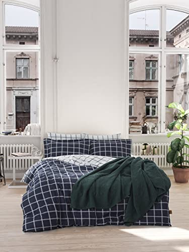 Nuit Des Rêves Premium Ranforce King Quilt Cover Set, Dark Blue & White, 200 x 220 cm | 100% Cotton, Reactive Printing, 145 Thread Count, Machine Washable, Envelope & Button Closure von Nuit Des Rêves