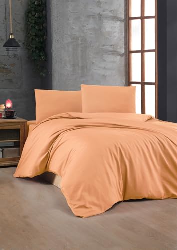 Nuit Des Rêves Premium Ranforce Single XXL Quilt Cover Set, Pale Orange, 155 x 220 cm | 100% Cotton, 117 gr/m² | Includes 1 Pillowcase (80 x 80) | Soft & Stylish Bedding von Nuit Des Rêves