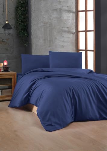 Nuit Des Rêves Premium Sax Blue Ranforce Double Quilt Cover Set, 200 x 200 cm | 100% Cotton, 155 Thread Count, Includes 2 Pillowcases | Machine Washable, Elegant Design von Nuit Des Rêves