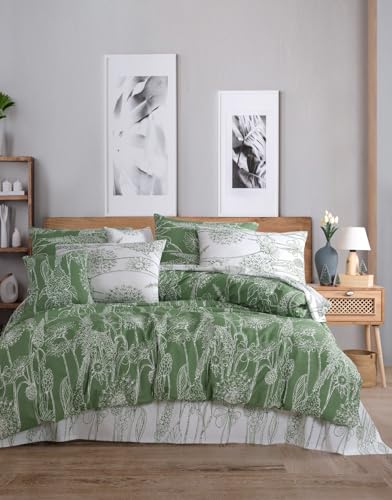 Nuit Des Rêves Ranforce Double Quilt Cover Set (200x200 cm), 100% Cotton, Green & White, Includes 2 Pillowcases (80x80 cm) | Machine Washable at 40°C | Soft & Durable von Nuit Des Rêves