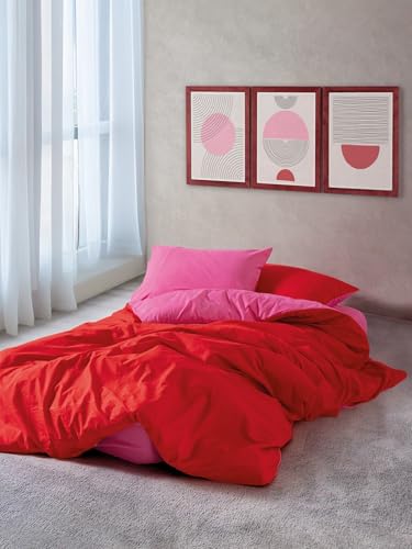 Nuit Des Rêves Ranforce Double Quilt Cover Set (200x200 cm), 100% Cotton, Red & Fuchsia | 2 Pillowcases (80x80 cm) | Reactive Print, Machine Washable, Elegant Design von Nuit Des Rêves