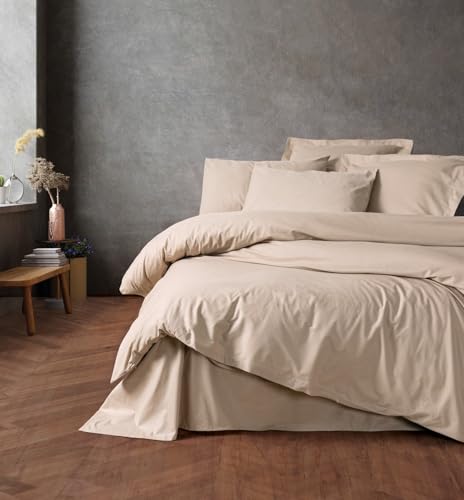 Nuit Des Rêves Ranforce Double Quilt Cover Set (200x200 cm), Beige, 100% Cotton, 2 Pillowcases (80x80 cm), Reactive Print, Machine Washable, Elegant & Cozy Design von Nuit Des Rêves