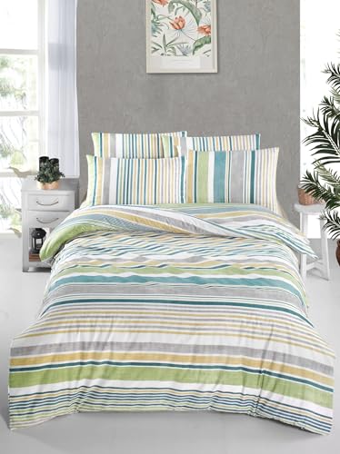 Nuit Des Rêves Ranforce King Quilt Cover Set, 200 x 220 cm, 100% Cotton, 145 Thread Count, Machine Washable, Envelope & Button Closure, White/Green/Grey/Yellow Nuit Des Rêves Ranforce King Quilt Cover Set, 200 x 220 cm, 100% Cotton, 145 Thread Count, Machine Washable, Envelope & Button Closure, White/Green/Grey/Yellow von Nuit Des Rêves