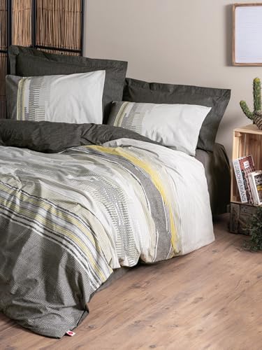 Nuit Des Rêves Ranforce Single Quilt Cover Set, 135 x 200 cm, 100% Cotton, Pigment Printed, Machine Washable, Envelope & Button Closure, Mink/Dark Grey/Yellow Nuit Des Rêves Ranforce Single Quilt Cover Set, 135 x 200 cm, 100% Cotton, Pigment Printed, Machine Washable, Envelope & Button Closure, Mink/Dark Grey/Yellow von Nuit Des Rêves