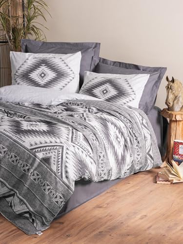 Nuit Des Rêves Ranforce Single Quilt Cover Set (135 x 200 cm), 100% Cotton, Anthracite & White | Machine Washable, Pigment Printing, Button & Envelope Closure | Cozy & Stylish Bedding von Nuit Des Rêves
