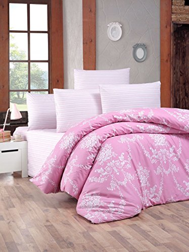 Nuit Des Rêves Ranforce Single Quilt Cover Set (135 x 200 cm), 100% Cotton, Pink & White | Machine Washable, 145 Thread Count, Envelope & Button Closure | Cozy & Stylish Bedding von Dose of Modern