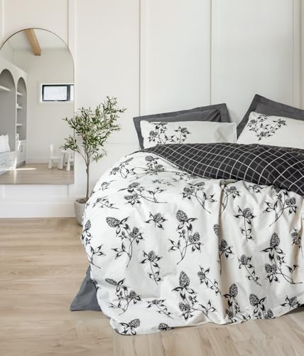 Nuit Des Rêves Ranforce Single Quilt Cover Set (135x200 cm), Anthracite, 100% Cotton, Pigment Printed, Machine Washable, Button Closure | Soft & Stylish Bedding von Nuit Des Rêves