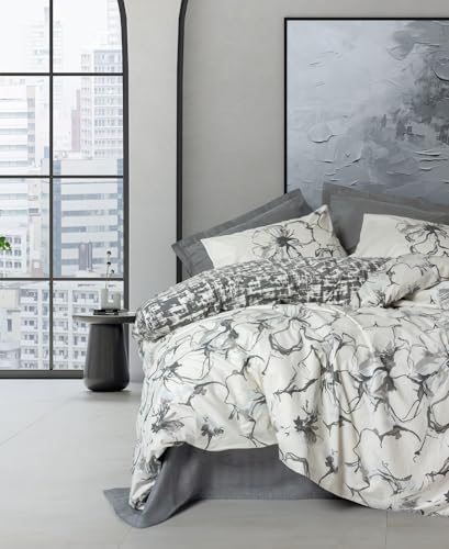 Nuit Des Rêves Ranforce Single Quilt Cover Set (135x200 cm), Anthracite, 100% Cotton, Pigment Printed, Machine Washable, Button Closure | Soft & Stylish Bedding, Twin von Nuit Des Rêves