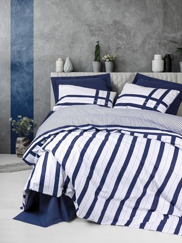 Nuit Des Rêves Ranforce Single Quilt Cover Set (135x200 cm), Dark Blue, 100% Cotton, Reactive Printing, Machine Washable, Envelope & Button Closure | Soft & Stylish Bedding, Twin von Nuit Des Rêves