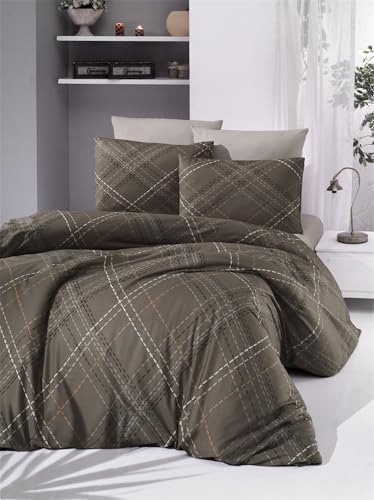 Nuit Des Rêves Ranforce Single XL Quilt Cover Set, 155 x 200 cm, 100% Cotton, Machine Washable, 145 Thread Count, Brown/White & Black/Orange, Stylish & Comfortable von Nuit Des Rêves