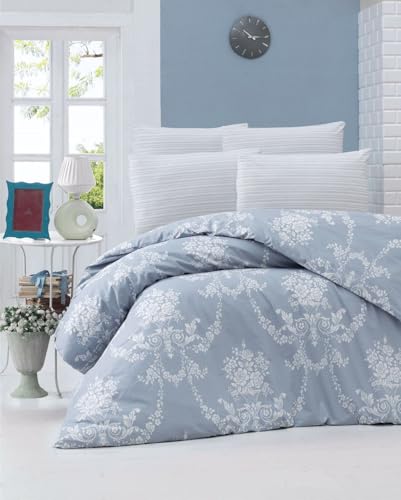 Nuit Des Rêves Ranforce Single XXL Quilt Cover Set, 100% Cotton, 155 x 220 cm, Blue & White | Machine Washable, 145 Thread Count, Envelope & Button Closure, Twin Nuit Des Rêves Ranforce Single XXL Quilt Cover Set, 100% Cotton, 155 x 220 cm, Blue & White | Machine Washable, 145 Thread Count, Envelope & Button Closure, Twin von Nuit Des Rêves