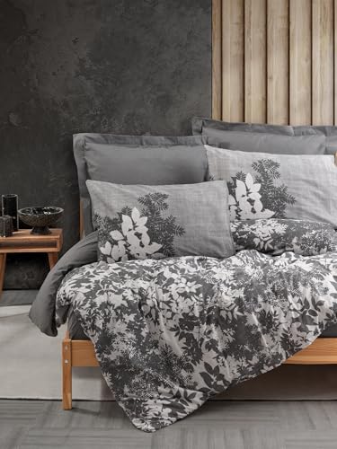 Nuit Des Rêves Ranforce Single XXL Quilt Cover Set, 155 x 220 cm, 100% Cotton, Anthracite & White, Machine Washable, Button & Envelope Closure, Elegant Design, Twin von Nuit Des Rêves