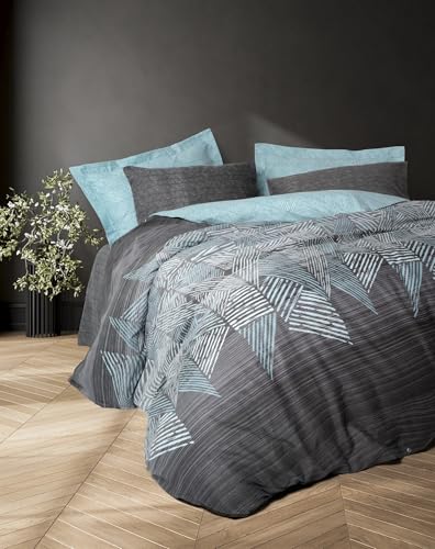 Nuit Des Rêves Ranforce Single XXL Quilt Cover Set, Anthracite, 155 x 220 cm | 100% Cotton, Reactive Printing, Machine Washable, Button Closure | Stylish & Comfortable Bedding von Nuit Des Rêves