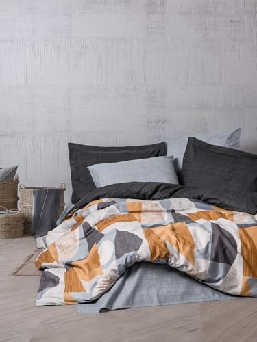 Nuit Des Rêves Ranforce Single XXL Quilt Cover Set (155x220 cm), 100% Cotton, Grey | Reactive Printing, Machine Washable, Envelope & Button Closure | Soft & Stylish Bedding, Twin von Nuit Des Rêves