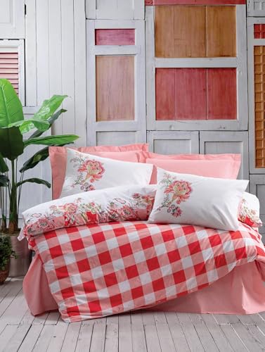 Nuit Des Rêves Ranforce Single XXL Quilt Cover Set (155x220 cm), 100% Cotton, Pink/White/Powder, Machine Washable, Button Closure, Elegant Design for Cozy Bedrooms, Twin von Nuit Des Rêves