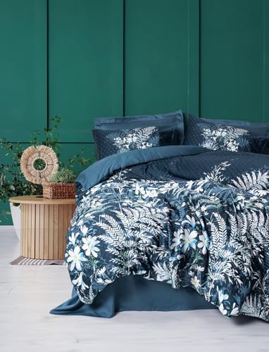 Nuit Des Rêves Satin Double Quilt Cover Set (200x200 cm), Petrol Green, 100% Cotton Satin | 2 Pillowcases (80x80 cm) | Reactive Print, Machine Washable, Button Closure von Nuit Des Rêves