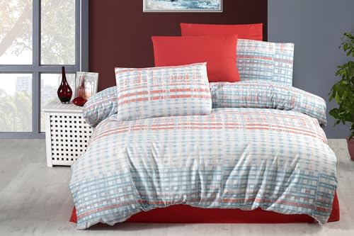 Nuit Des Rêves Single Quilt Cover Set (135 x 200 cm), 50% Cotton/50% Polyester, Red/Blue/White | Envelope & Button Closure | 127 Thread Count, Machine Washable at 30°C, Twin von Nuit Des Rêves