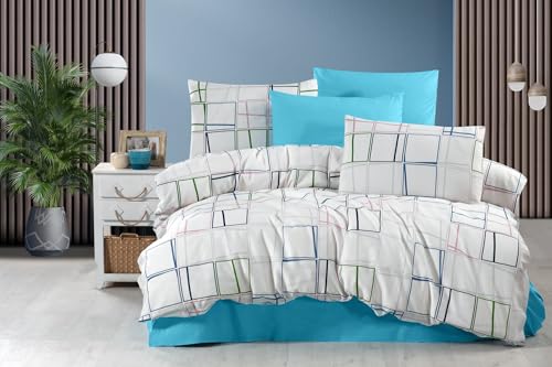 Nuit Des Rêves Single XL Quilt Cover Set (155 x 200 cm), 50% Cotton/50% Polyester, 127 Thread Count, Machine Washable, Envelope & Button Closure, White/Blue/Green/Pink, Twin von Nuit Des Rêves