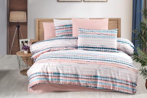 Nuit Des Rêves Single XL Quilt Cover Set (155 x 200 cm), 50% Cotton/50% Polyester, Powder & White/Blue, Button Closure, 127 Thread Count, Machine Washable at 30°C, Twin von Nuit Des Rêves