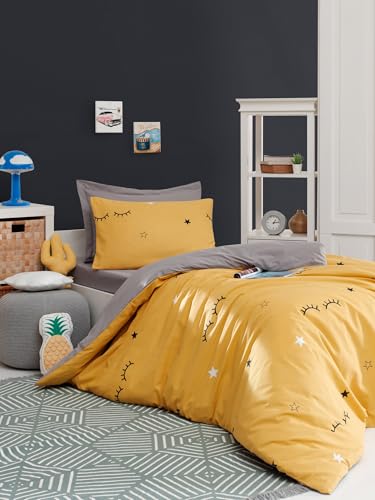 Nuit Des Rêves Single XL Quilt Cover Set (155 x 200 cm), Yellow, 65% Cotton/35% Polyester | Machine Washable, 120 Thread Count, Button & Envelope Closure | Cozy & Stylish Bedding von Nuit Des Rêves