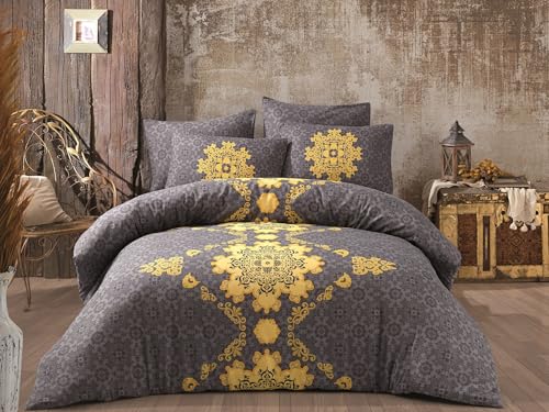 Nuit Des Rêves Single XL Quilt Cover Set (DE), 50% Cotton/50% Polyester, 155 x 200 cm Duvet Cover & 80 x 80 cm Pillowcase, Yellow & Anthracite | Soft, Stylish Bedding for Modern Bedrooms von Nuit Des Rêves