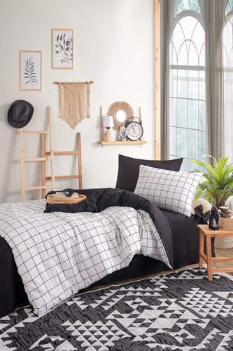 Nuit Des Rêves Stylish Single Quilt Cover Set (135 x 200 cm), Black & White, 65% Cotton/35% Polyester | Machine Washable, 120 Thread Count, Button & Envelope Closure, Twin von Nuit Des Rêves