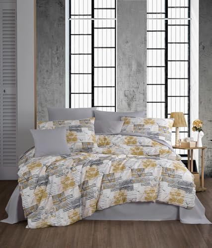 Nuit Des Rêves Stylish Single Quilt Cover Set (135 x 200 cm), Grey/White/Yellow, 50% Cotton/50% Polyester | Machine Washable at 40°C | Perfect for Modern Bedrooms, Twin von Nuit Des Rêves