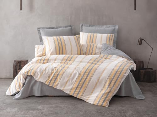 Nuit Des Rêves Stylish Single Quilt Cover Set (135 x 200 cm), Yellow, Grey & White | 50% Cotton/50% Polyester, Machine Washable, Button Closure | Elegant Design for Cozy Bedrooms von Nuit Des Rêves