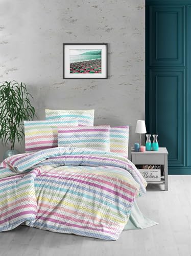 Nuit Des Rêves XXL Quilt Cover Set (155 x 220 cm), 65% Cotton/35% Polyester, Machine Washable, 127 Thread Count, Envelope & Button Closure, Multi-Color Design for Stylish Bedrooms von Nuit Des Rêves