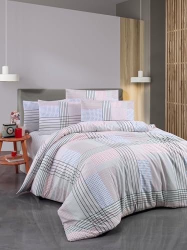 Nuit Des Rêves XXL Quilt Cover Set (155 x 220 cm), 65% Cotton/35% Polyester, Machine Washable, 145 Thread Count, Envelope & Button Closure, Multi-Color Design von Nuit Des Rêves
