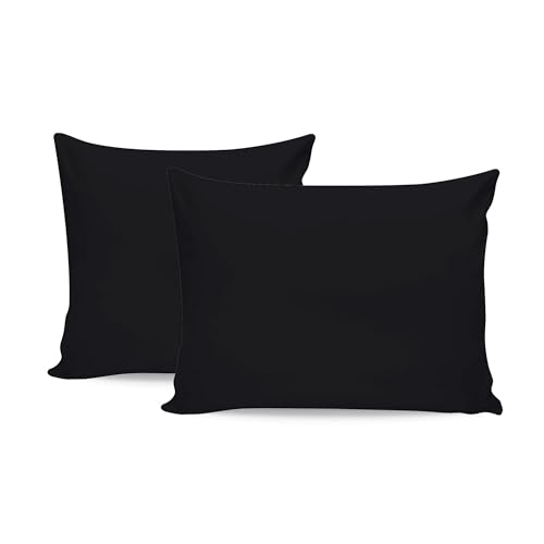 Premium Black Pillowcase Set (2 Pieces), 80 x 80 cm | 100% Cotton Ranforce, 145 Thread Count | Envelope Closure, Machine Washable at 30°C | Soft & Durable von Nuit Des Rêves