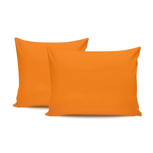 Premium Orange Pillowcase Set (2 Pieces), 80 x 80 cm | 100% Cotton Ranforce, 155 Thread Count | Envelope Closure, Machine Washable at 30°C von Nuit Des Rêves