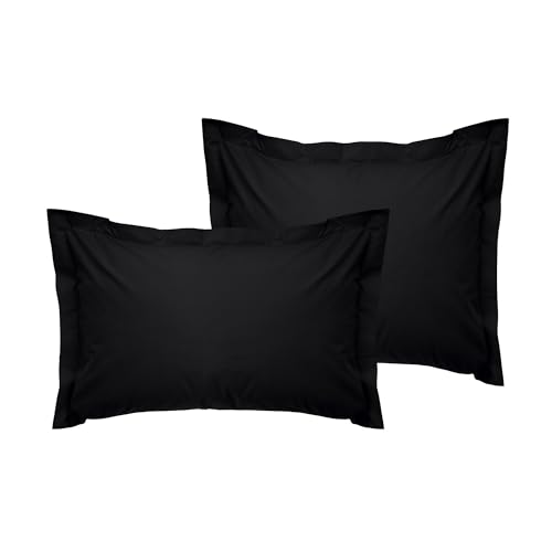 Premium Oxford Pillowcase Set (2 Pieces), Black, 80 x 80+5 cm | 100% Cotton Ranforce, 145 Thread Count | Envelope Closure, Machine Washable at 30°C von Nuit Des Rêves