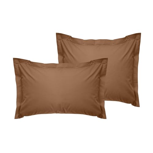 Premium Oxford Pillowcase Set (2 Pieces), Brown, 80 x 80+5 cm | 100% Cotton Ranforce, 155 Thread Count | Envelope Closure, Machine Washable at 30°C von Nuit Des Rêves