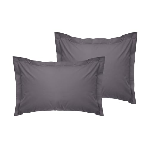 Premium Oxford Pillowcase Set (2 Pieces), Dark Grey, 80 x 80+5 cm | 100% Cotton Ranforce, 155 Thread Count | Envelope Closure, Machine Washable at 30°C von Nuit Des Rêves