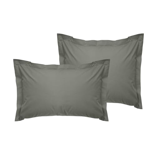 Premium Oxford Pillowcase Set (2 Pieces), Dark Grey, 80 x 80+5 cm | 100% Cotton Ranforce, 155 Thread Count | Envelope Closure, Machine Washable at 30°C von Nuit Des Rêves