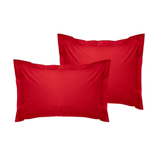 Premium Oxford Pillowcase Set (2 Pieces), Red, 80 x 80+5 cm | 100% Cotton Ranforce, 145 Thread Count | Envelope Closure, Machine Washable at 30°C von Nuit Des Rêves