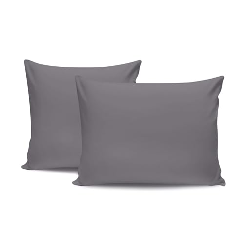 Premium Pillowcase Set (2 Pieces), 80 x 80 cm, Grey | 100% Cotton Ranforce, 155 Thread Count | Envelope Closure, Machine Washable at 30°C von Nuit Des Rêves